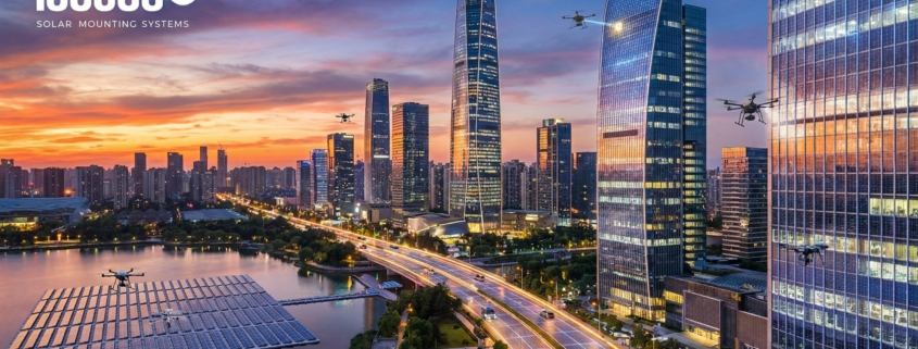 Solar panels, future technologies, smart cities.